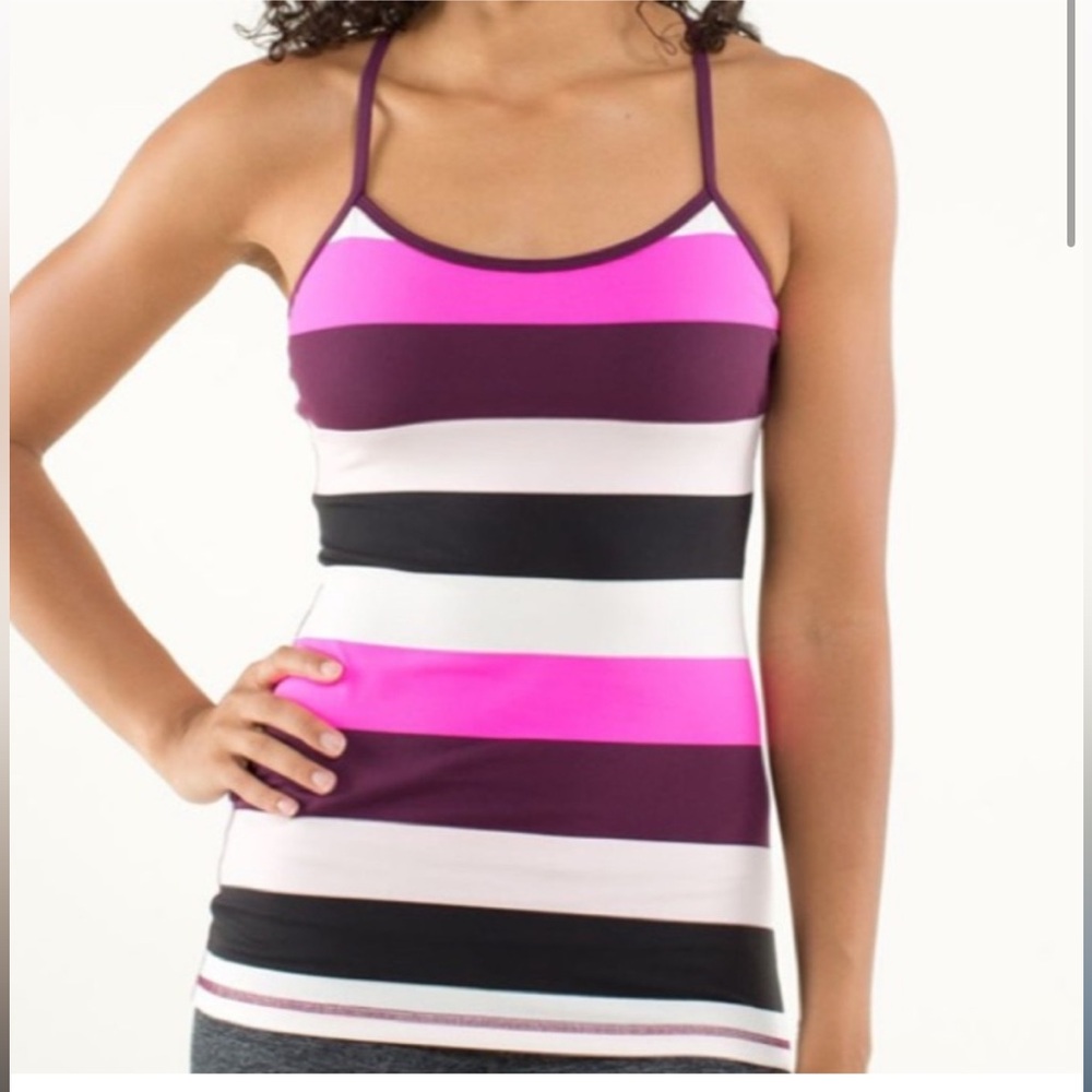 Lululemon Power Y Striped Racerback Tank with Bra 2‎ Stripped Multicolor NWOT